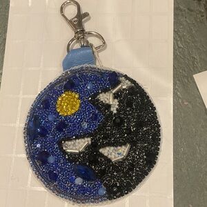 Handmade beaded celestial moon and sun keychain bag charm